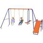 Outsunny 4 in 1 Metal Kids Swing Set with Double Swings