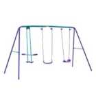 Outsunny Metal 2 Swings & Seesaw Set - Green