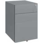 Vinsetto 3 Drawer Metal Filing Cabinet Lockable 5 Wheels Compact Under Desk Grey