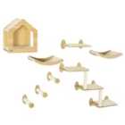 PawHut 8 Piece Cat Shelves Set w/ Cat House, 3 Perches