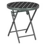 Outsunny Folding Side Table w/Marble Effect Top Black/White
