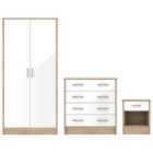 Heartlands Furniture Bardalona Trio Wardrobe, Chest & Bedside White Gloss