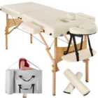 Tectake Massage Table 2-Zone 7.5cm Padding and Rolls and Bag - Cream