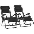 Outsunny 2x Foldable Recliner Chairs w/ Footstool - Black