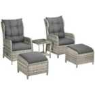 Outsunny Rattan Recliner w/ Two-tier Glass Top Table - Grey