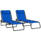 Outsunny 2pc Beach Chaise Lounge, 4 Positions - Blue