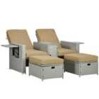 Outsunny 5-level Adjustable Lounger w/Table/Footstools Beige