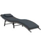 Outsunny Folding Rattan Sun Lounger with Cushion Grey