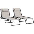 Outsunny 2pc Beach Chaise Lounge, 4 Positions - Cream