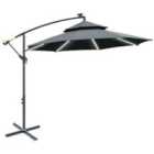 Outsunny 3m Cantilever Banana Parasol w/ Solar LEDs Black
