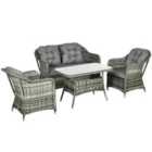 Outsunny 4pc Padded Conversation Sofa Set w/ Glass Top Table