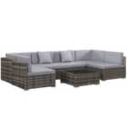 Outsunny 7pc Rattan Corner Sofa Set w/ Cushions - Grey