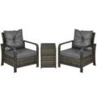 Outsunny 3pc PE Rattan Seating Set w/ 2 Padded Chairs - Grey