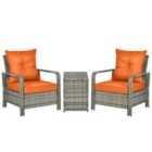 Outsunny 3pc PE Rattan Seating Set w/ 2 Padded Chairs Orange