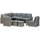 Outsunny 7pc Rattan Set w/ Cushioned Seat/Footstools/Table