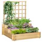 Outsunny 3 Tier Wooden Planters w/ Trellis - Natural