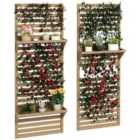 Outsunny 2pc Wooden Plant Stands w/ Shelves, Slatted Trellis