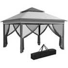 Outsunny 3x3m Pop Up Adjustable Gazebo w/ Netting - Grey