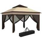 Outsunny 3x3m Pop Up Adjustable Gazebo w/ Netting - Beige