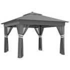 Outsunny 3x3m Pop Up Gazebo w/ 20 Solar LED- Light Grey