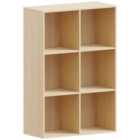 Vida Designs Durham 6 Cube Storage Bookcase Shelving Display Unit, Oak & Set Of 3 Cube Storage Basket, Grey