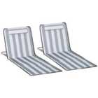 Outsunny 2 Pieces Outdoor Steel Reclining Chair Set W/ Pillow Grey