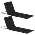 Outsunny 2 Pieces Outdoor Beach Mat Steel Reclining Chair Set - Black