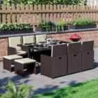 Garden Vida Cuba 10 Seater Rattan Garden Furniture Set Wicker Folding Chair Table Stool Outdoor Patio, Brown