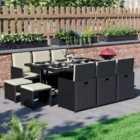 Garden Vida Cuba 10 Seater Rattan Garden Furniture Set Wicker Folding Chair Table Stool Outdoor Patio, Black