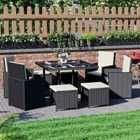 Garden Vida Cuba 8 Seater Rattan Garden Furniture Set Wicker Folding Chair Table Stool Outdoor Patio, Black