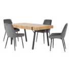 Seconique Treviso & Avery Dining Set - Light Oak Effect/Grey Velvet