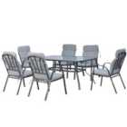 Outsunny 7 Piece Garden Dining Set with Umbrella Hole and Grey Cushions