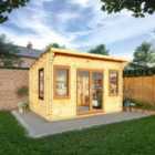 Mercia 4m x 3m Curved Roof Log Cabin (44mm) - Oak UPVC Windows & Doors