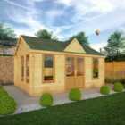 Mercia 5.3m x 4m Clock Tower Log Cabin (44mm) - Oak UPVC Windows & Doors