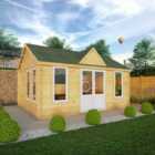 Mercia 5.3m x 4m Clock Tower Log Cabin (44mm) - White UPVC Windows & Doors