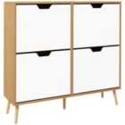 HOMCOM Shoe Storage Cabinet With 4 Flip Drawers - Natural