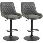 HOMCOM Bar Stools Set Of 2, Adjustable Bar Chairs 360° Swivel For Kitchen Grey