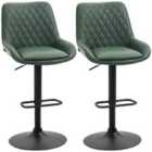 HOMCOM Bar Stools Set Of 2, Adjustable Bar Chairs 360° Swivel For Kitchen Green