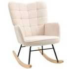 HOMCOM Wingback Rocking Chair For Nursing W/ Steel Frame And Wooden Base Beige