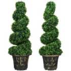 HOMCOM Set Of 2 Potted Artificial Plants, Topiary Spiral Boxwood Trees, 90cm