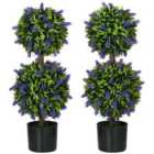 HOMCOM Set Of 2 Potted Artificial Plants Ball Tree With Lavender Flowers, 70cm