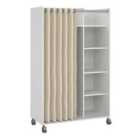 Furniture To Go Uppsala Open Mobile Wardrobe Unit In White With A Beige Textile Curtain On Wheels