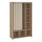 Furniture To Go Uppsala Open Mobile Wardrobe Unit In Jackson Hickory Oak With A Beige Textile Curtain
