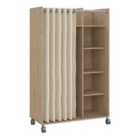 Furniture To Go Uppsala Open Mobile Wardrobe Unit In Jackson Hickory Oak With A Beige Textile Curtain On Wheels