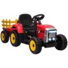 HOMCOM Ride On Tractor With Detachable Trailer- Red