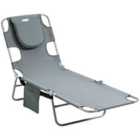 Outsunny Beach Chaise Lounge Portable Adjustable Backrest w/ Face Cavity Grey