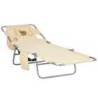 Outsunny Patio Foldable Sun Lounger 5 Level Adjustable Reclining Chair Beige