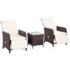 Outsunny 3 Pieces Rattan Bistro Set w/ Adjustable Backrest - Mixed-Brown