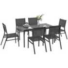 Outsunny 7 Piece Garden Dining Set w/ Breathable Mesh Seat, Aluminium Top