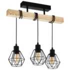 Eglo Townshend 5 Light Industrial Ceiling Light - Oak / Black